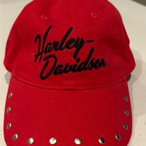 Harley-Davidson Red Cap with Black Logo and Silver Accents